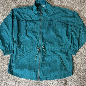 Vintage Reebok Jacket Mens Medium Teal Nylon Windbreaker Full Zip Mesh Lined 90s